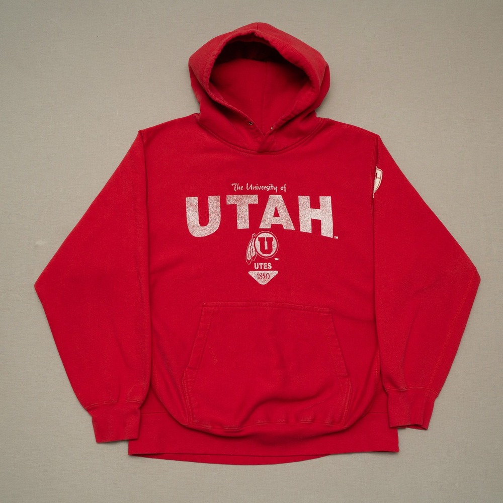 Vintage University Utah Utes Reverse Pro Weave MV Sport Hoodie Adult M Red Patch